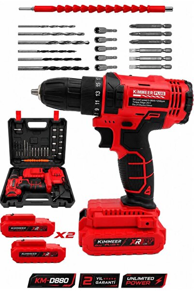 KİMMEER PLUS 24 Parça 12V Çift Akülü Vidalama Şarjlı Matkap