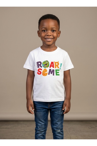 Babyqlo Boys Roarsome Dinosaur White T-Shirt