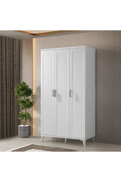 MaceraMobilya Paris 3 Kapaklı Komple MDF Beyaz Gardırop Yatak Odası Dolabı - ...