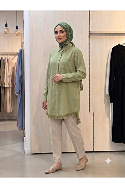 My Magazin تونيك نسائي من القماش الطبيعي مزين بالشرّابات 7267