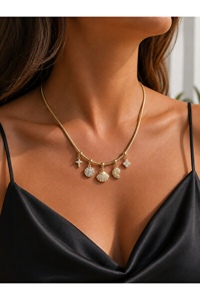 ANKA JEWELLRY قلادة نسائية من الفولاذ بتصميم البحر مع حلية متدلية |   قلادة ذ...