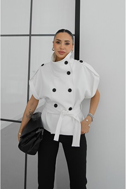 Havoş White Short-Sleeved Belted Trench Coat