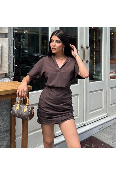 OZD Active Shirt Collar Skirted Dress
