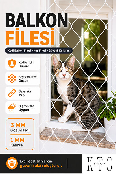 KTS SHOP 2x5 Metre | Balkon Güvenlik Filesi | Kedi Pencere Filesi | Balkon Ku...