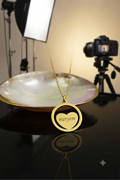 Papatya Silver 925 Ayar Gümüş Kişiye Özel İsimli Çemberli Kalp Kolye.rose.gold.rodaj Renk Seçeneği