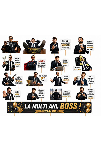 DecoParty Set de decor pentru tort – Tematică Ziua Șefului V1, 17 piese, Cart...