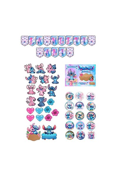 DecoParty Set de petrecere personalizat STITCH AND ANGEL, 38 de piese – Banne...