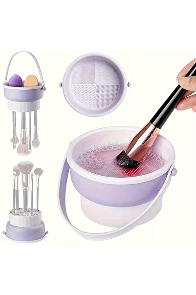 VELORA Curatator Pensule Machiaj 3 in 1 din Silicon cu Organizator si Suport ...