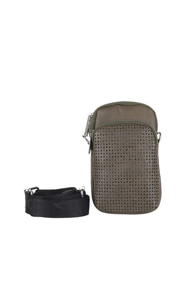 BUENO Geantă pentru telefon unisex din piele închisă la culoare kaki