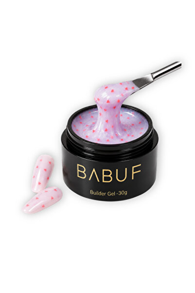 BABUF Gel de construcție cu inimioare BABUF, Milky Red Hearts BGH1, 30 g