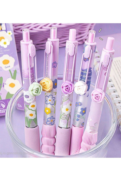 ÖZ OFİS Kawaii Moka Daisy Whisper Papatya Temalı Mor Jel Kalem Tekli - 0.5 mm...