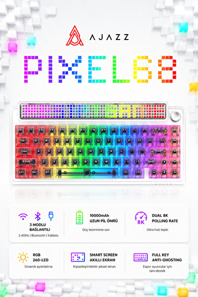 Ajazz Pixel 68 Dot Matrix Ekranlı Kablolu ve Kablosuz 8000 Hz- 260 Led’li Mek...
