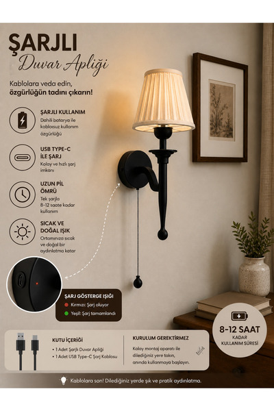 Limon 3D Desing Şarjlı Kablosuz Duvar Apliği - Modern Başucu Lambası Dekorati...