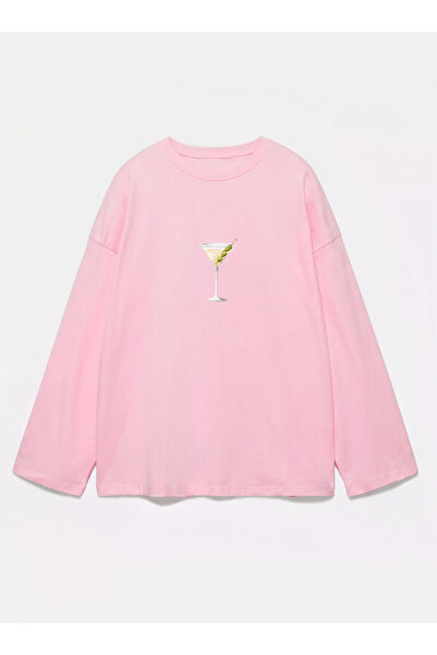 Disante 100% bumbac, cu potrivire oversize, cu imprimeu cocktail - tricou cu ...