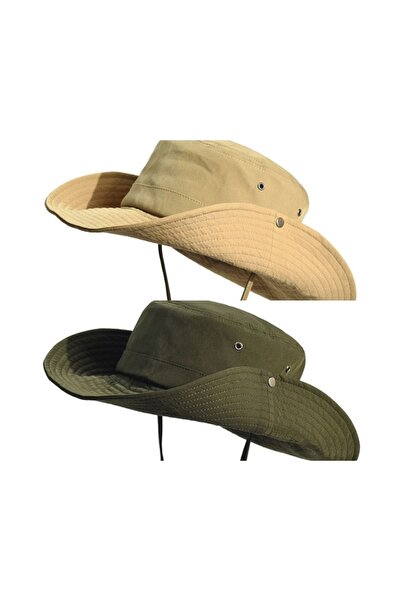 zadenza gold Pack of 2 Summer Foldable Safari Trilby Cotton Cowboy Hats (2 Pi...
