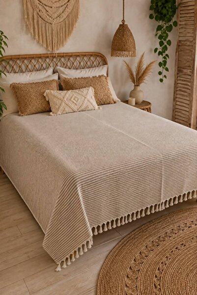 Gizo Home Hce |   Fringe Tied Bohemian Bedspread 1 Piece Modern Double Bedspr...