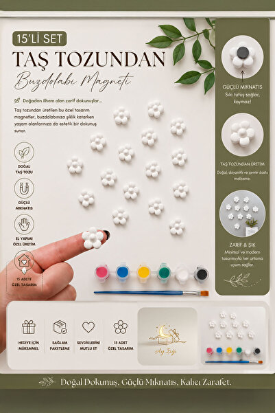 AYIŞIGII HEDİYELİK 🌼 15'li Taş Tozu Papatya Buzdolabı Magneti Boyama Seti – ...