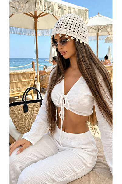 RAİR BEAUTY El Yapımı Kadın Örgü Bohem File Yazlık Bere Deniz Kabuğu Detaylı ...