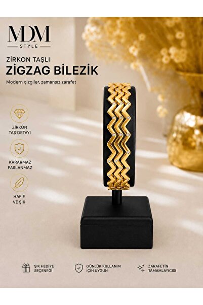 mdm style Zirkon Taşlı Gold Zigzag Ajda Bilezik