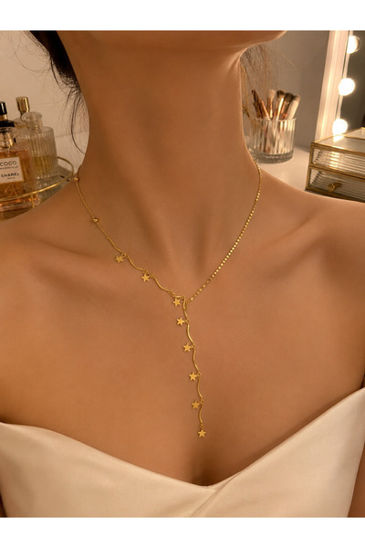Ariva Gold Renk Yıldız Detaylı Y Model Kadın Kolye – Zarif Minimal Tasarım