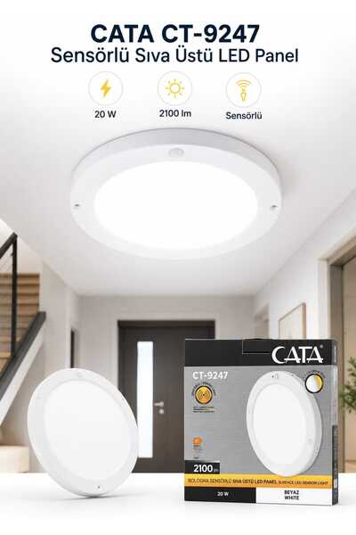 Cata CT-9247 20W 2100 Lümen Sensörlü Sıva Üstü Yuvarlak LED Panel 6400K Beyaz