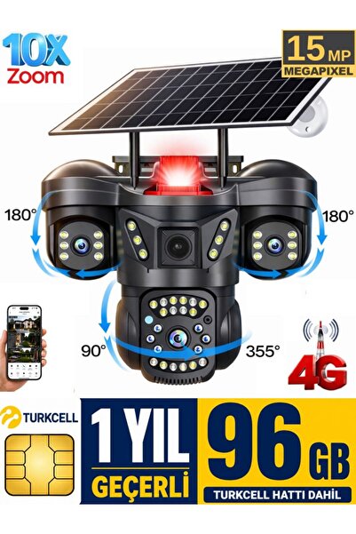 SONREİR RX66G 3 Kameralı 4G Solar Güvenlik Kamerası 96GB Sim Kart Dahil Gece ...