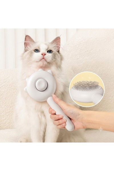 VELOXA White Cat and Dog Hair Grooming Comb with Automatic Cleaning Paw Design