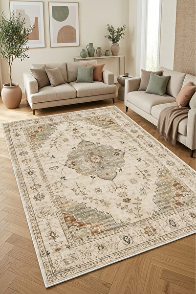 Decomia Home Dijital Kaymaz Yıkanabilir Vintage Salon Halısı Mutfak Halısı Ko...