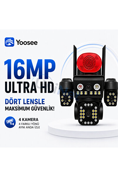 uninet 4K Pro 16MP 4 Kameralı Wifi Güvenlik Sistemi – 3 Sabit + 1 Ptz, 360° I...