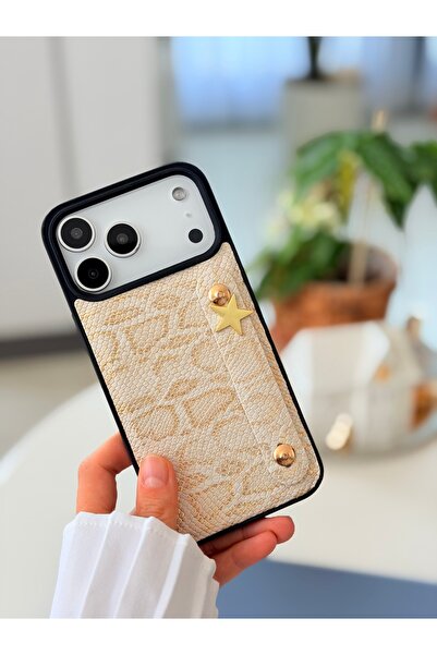 Go Aksesuar Iphone 17 PROMAX Uyumlu Tutacaklı Yıldız Tasarımlı Deri Görünümlü...
