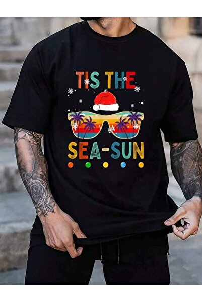 799 100% Cotton Tis The Sea-Sun Christmas In July Men Women Men's Black Vacat...