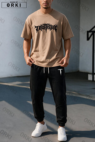 EFFRENATU Trust Problem Printed Oversized Unisex T-Shirt Jogger Sweatpants Set