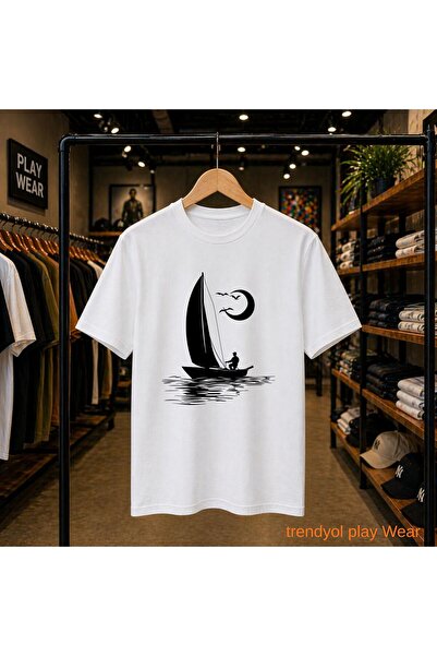 playwear Tricou cu imprimeu Sailing Shadow, 100% bumbac, supradimensionat, cu...