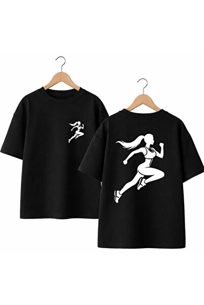 playwear تي شيرت Runner Girl ذو طباعة على الظهر والصدر الأمامي مصنوع من القطن...