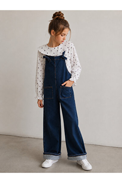 Angel&Co. Girls Clothing Girl's Cotton Jean Jumpsuit-Blouse Set