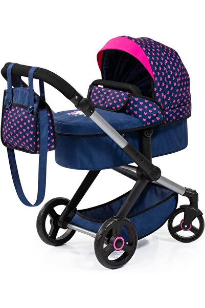 Bayer Design Combi Doll's Pram Xeo with Bag, Blue with Unicorn and Hearts