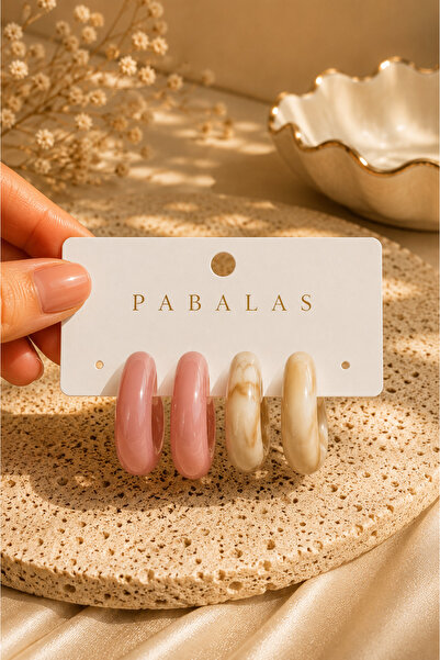 PABALAS Women's 4-Piece Earring Set Pink Cream Hoop Earrings Acrylic Lightwei...