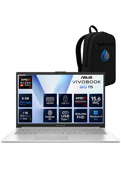 ASUS Vivobook Go 15 AMD Ryzen 5 7520U 8 GB LPDDR5 1 TB SSD 15.6'' Full HD Win...