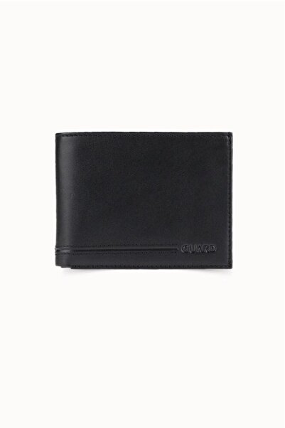 Çıkrık Guard Black Temi Leather Men's Wallet with Coin Compartment