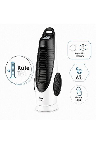 Fakir Kule Tipi Vantilatör Beyaz 90 W Güçlü Bakır Motor 3 Hız Ayarlı 8 Saat Z...