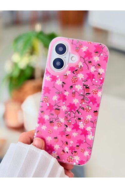 Go Aksesuar Iphone 16 Uyumlu ÇİLEK Baskılı Renk Geçişli Tasarımlı Silikon Kılıf