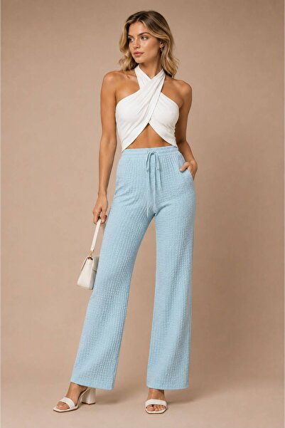 Moda Banuş Elastic waist pleated fabric trousers
