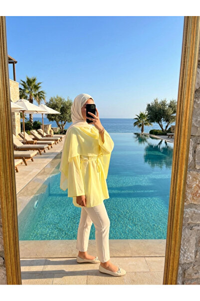 Kirazca Butik Kadın Tesettür Tunik Pelerin Detaylı Beli Bağlamalı