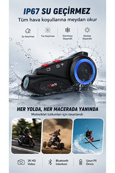 ULTRATEKNO Maxto M3S 2K HD 1440P Kameralı Motosiklet Kask İnterkom Bluetooth 5.0 WiFi 1000 Metre Intercom FM Radyo IP67