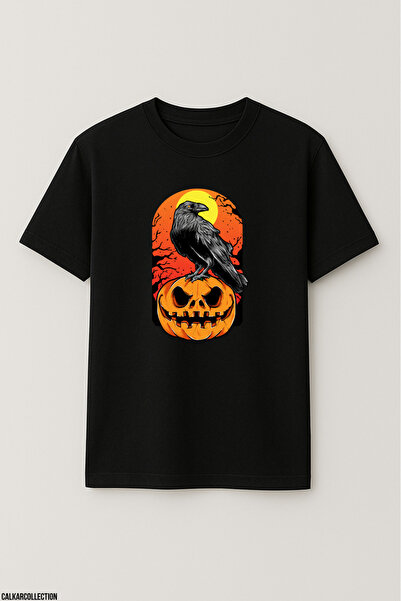 CALKARCOLLECTION Unisex Oversize Raven Pumpkin Tshirt