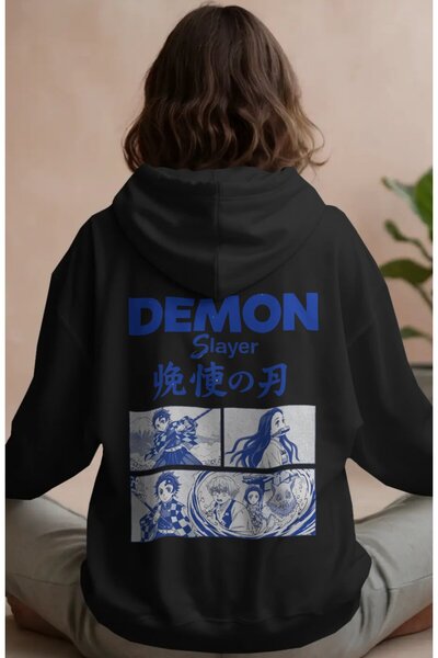 SEVBANO Hanorac premium unisex supradimensionat cu imprimeu pe spate Demon Sl...