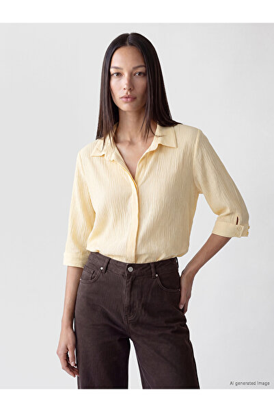 LC Waikiki Original Shirt Collar Textured Oversize Blouse