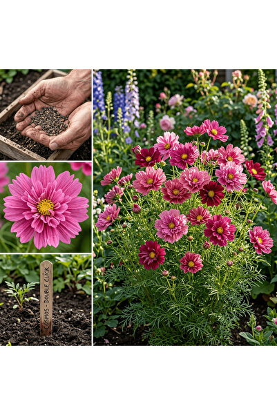 Bloom & Sow Seed 100 بذرة من زهرة الكوزموس ذات البتلات المزدوجة متعددة الألوا...