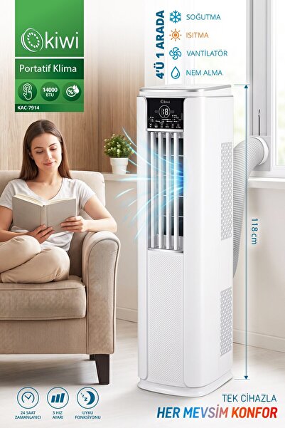 Kiwi 14.000 Btu Mobil Klima 50M2'YE Kadar Etkili, Kolay Taşıma, Soğutma, ısıt...