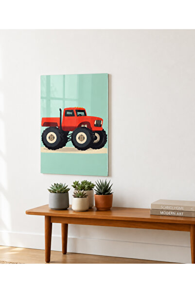 arslart Kırmızı Monster Truck Desenli CAM Görünümlü Pleksi Tablo Çocuk Bebek ...